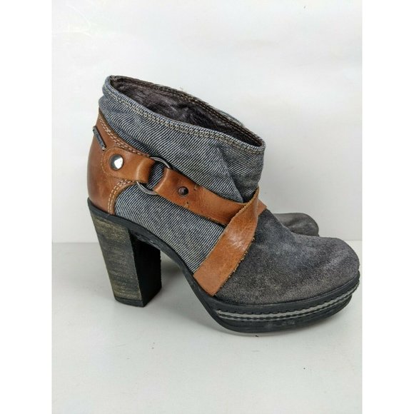 Diesel Booties Leather and denim heeled boots y2k blue tan size 6 - Picture 5 of 8